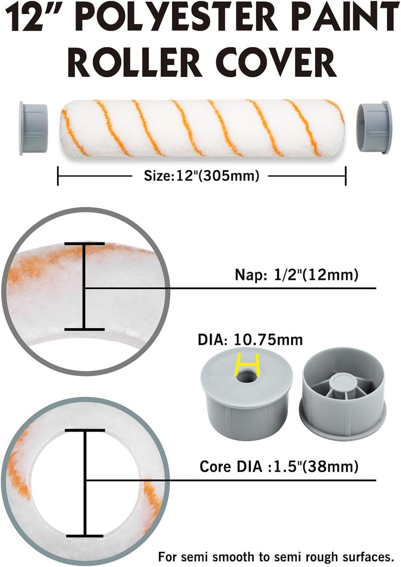 Rolling Dog 12 Inch Paint Roller Cover - Large Paint Roller Sleeve for Ceiling,Wall,Floor,Decks Painting (1/2" Nap,Polyester) for Semi-Smooth to Semi-Rough Surfaces - Image 2